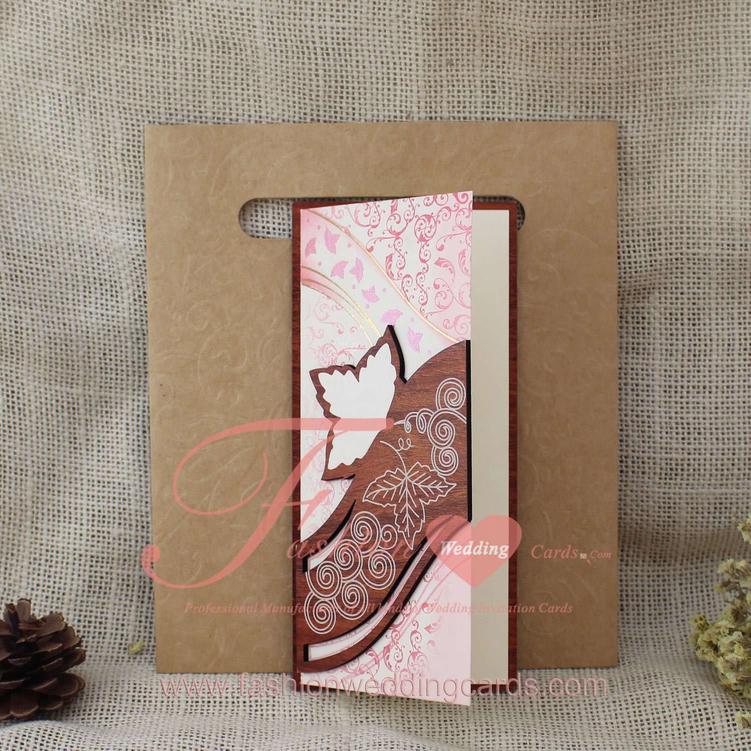 Personalised Cheap Indian Wedding Invitations with Wood Leaf